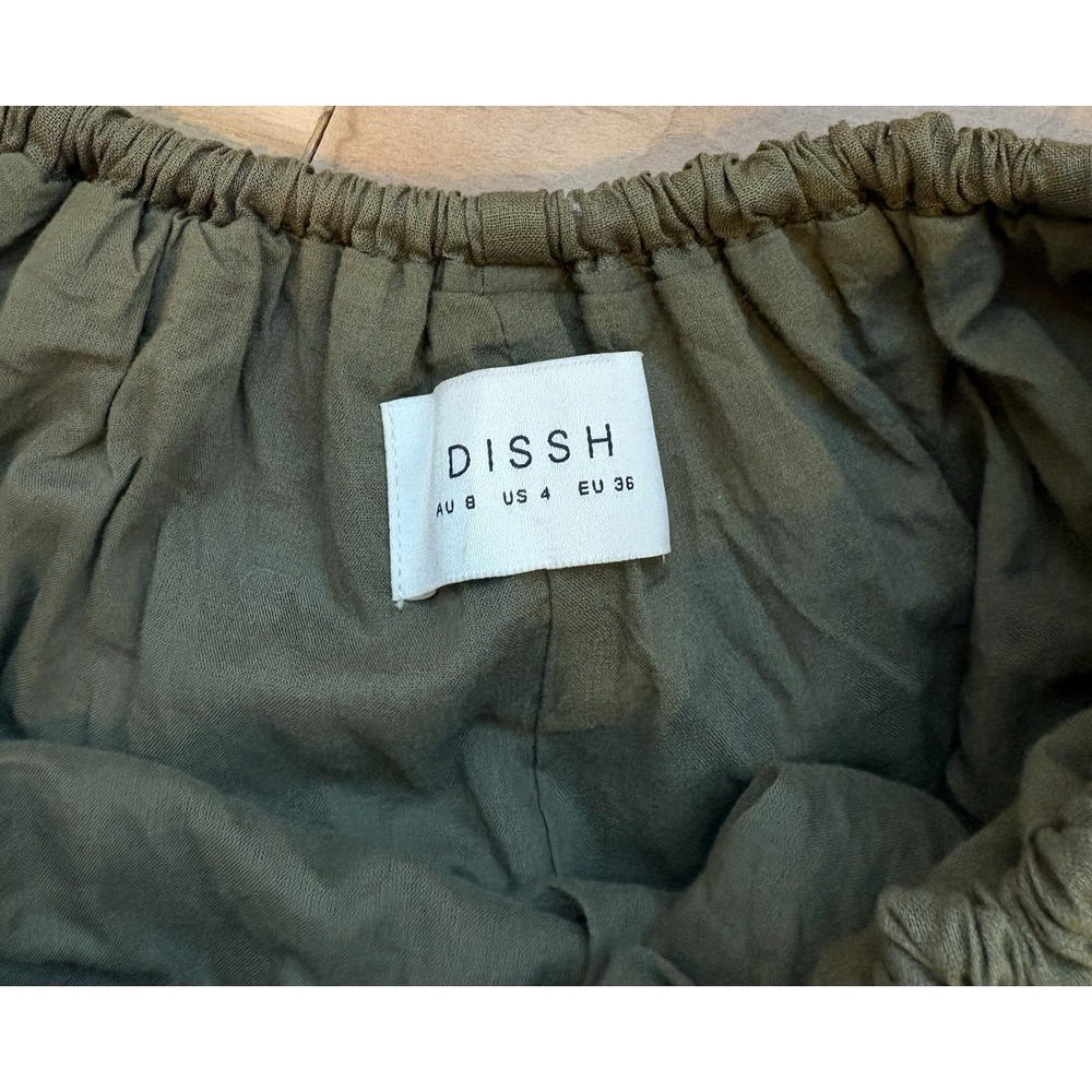 Dissh Women's Flynn Olive Green Linen Blend Maxi Skirt Elastic Tie Waist Size 4 - Picture 8 of 10